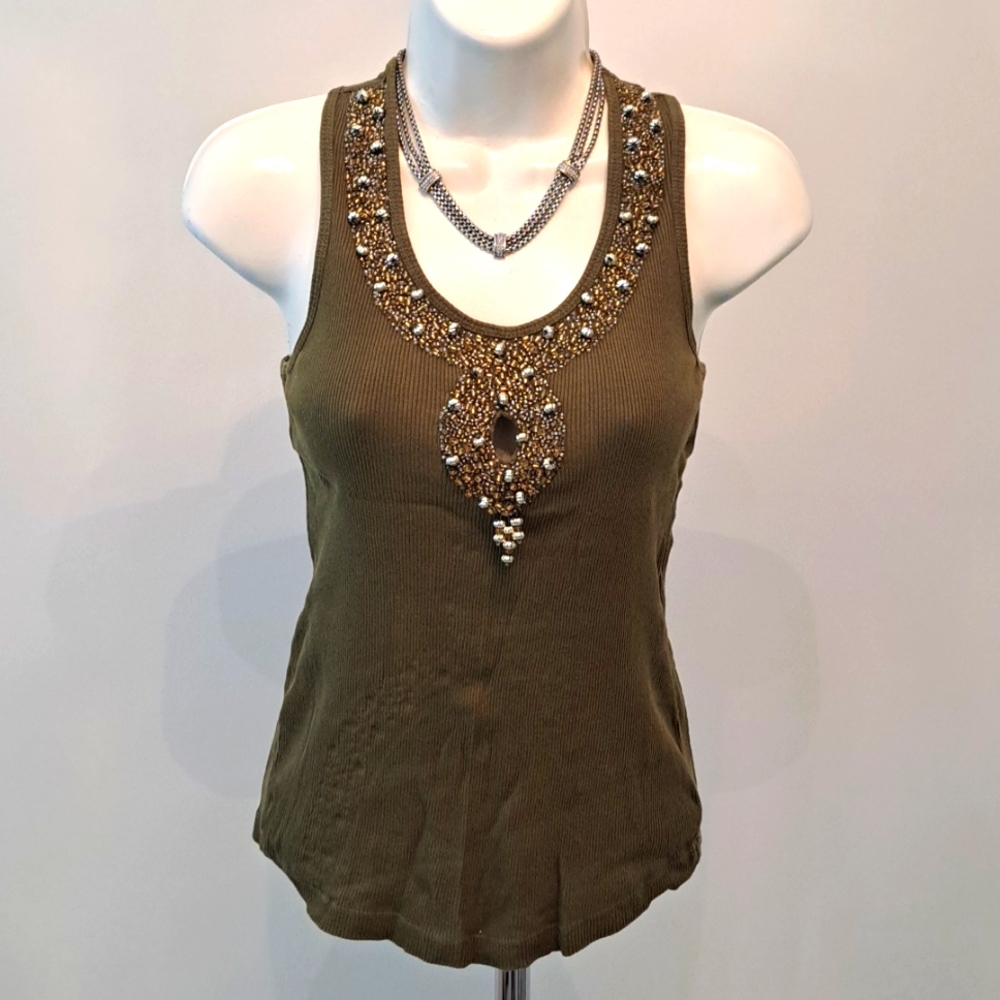 bebe Green Beaded Top